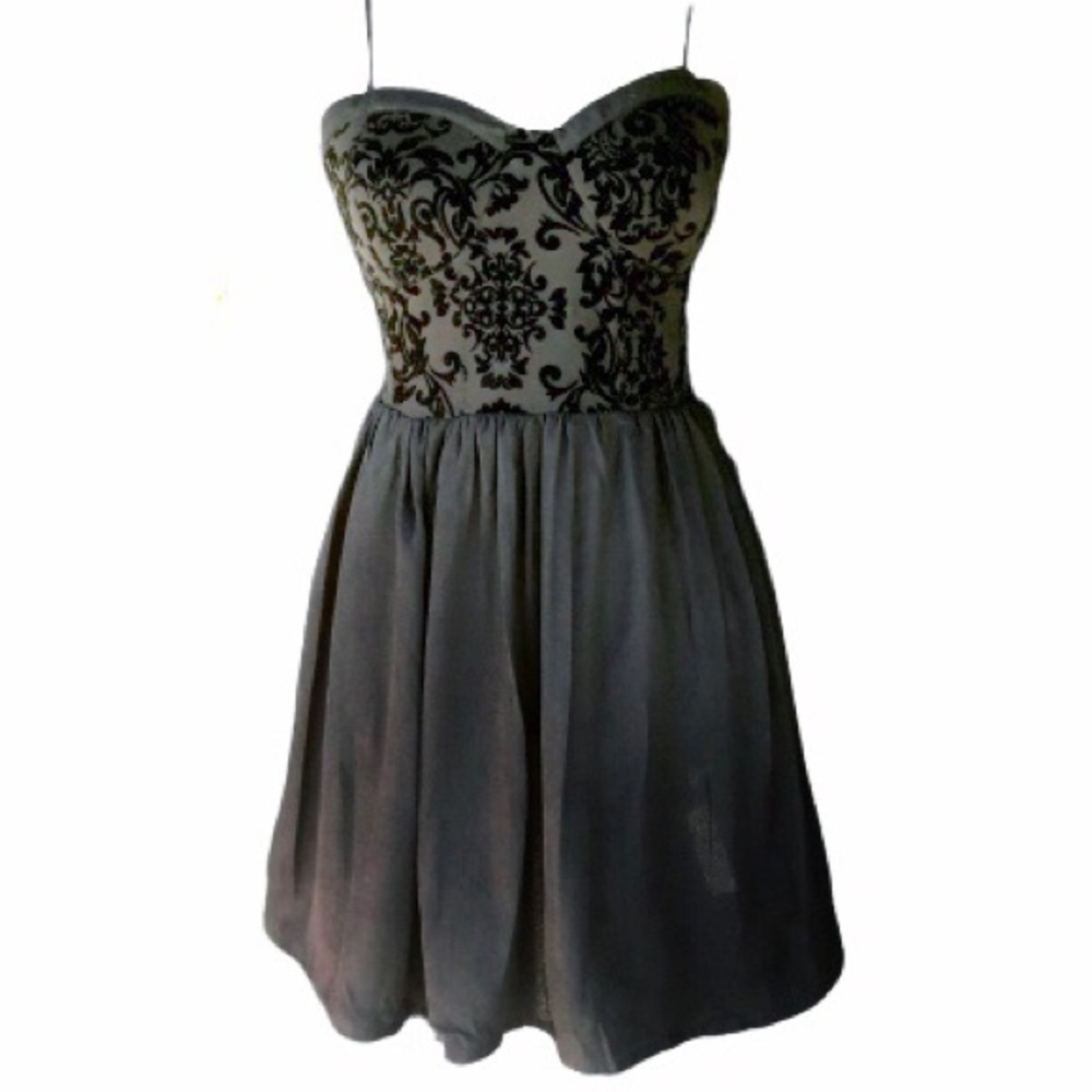Band of Gypsies Black and Cream Strapless Sweetheart Mini Dress